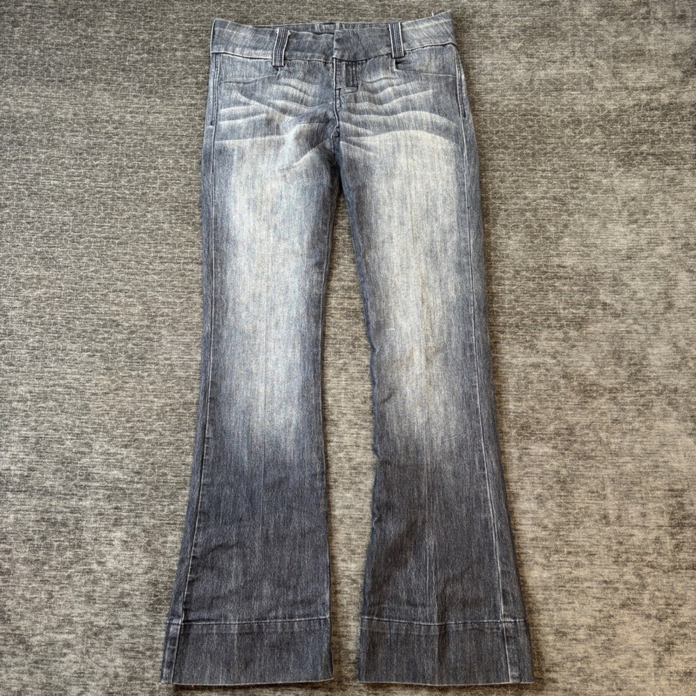 See Thru Soul Womens Low Rise Flare Jeans Blue Faded Wash Size 26x32 Y2K Western